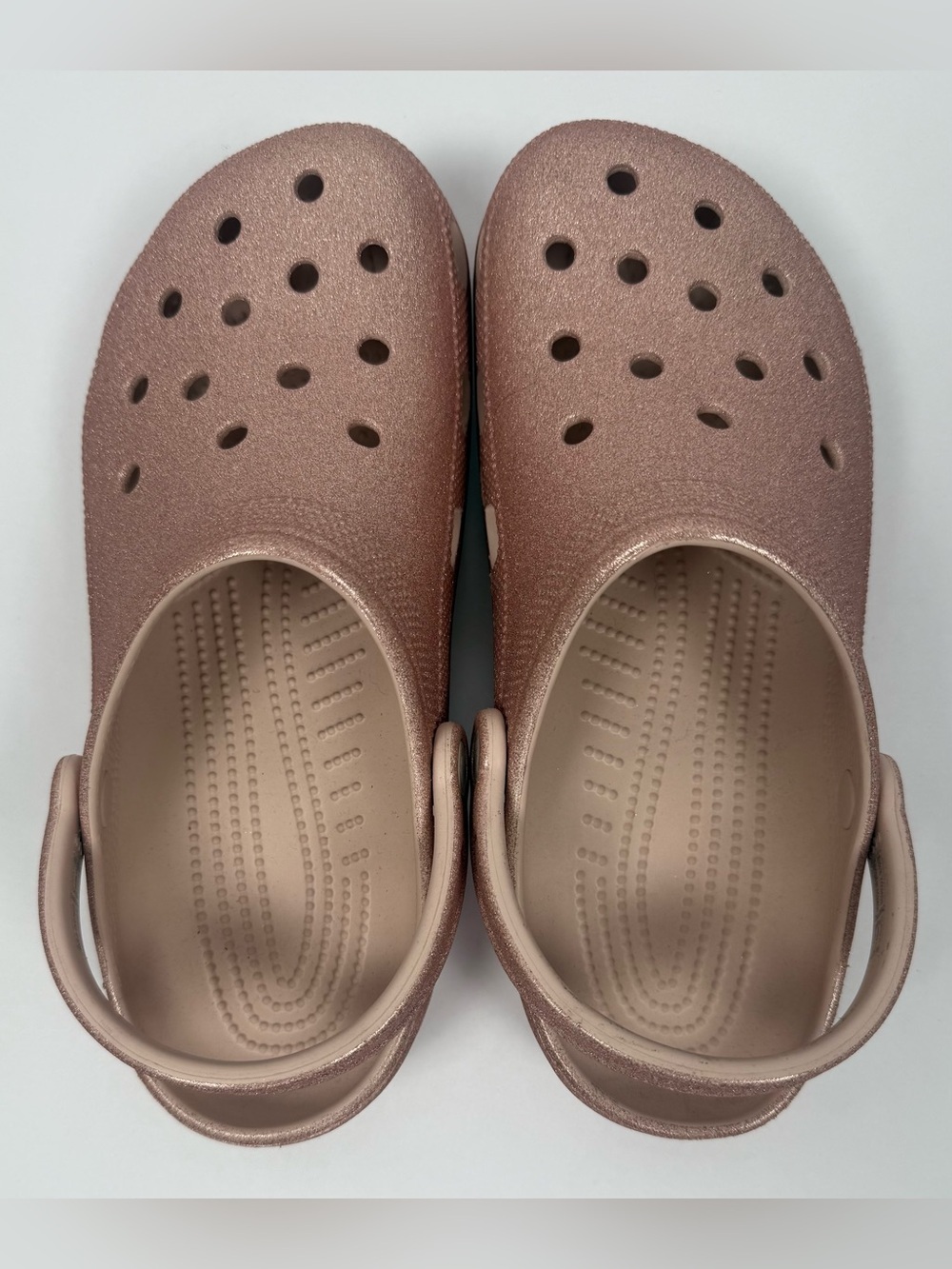 Crocs Classic Glitter Clog Quartz Rose Gold Sparkle Women’s 11 Men’s 9 EUC - Picture 5 of 10